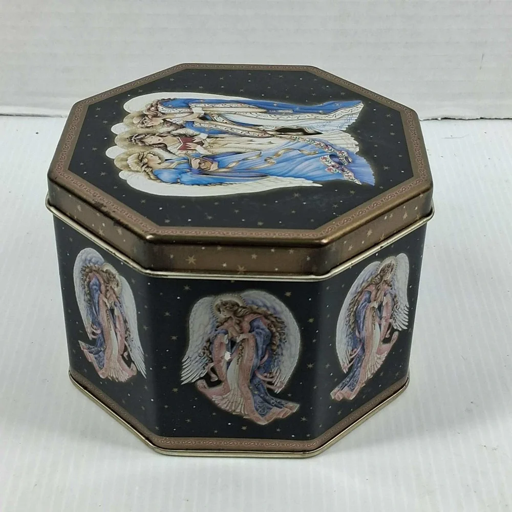 Global Innovations Angel Celestial Hexagon Metal Keepsake Tin Navy Gold Stars
